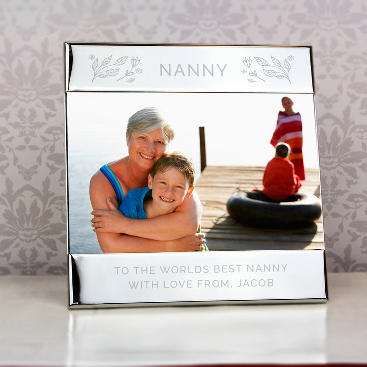 Buy Personalised Silver Floral Square 6x4 Landscape Photo Frame at www.giftsfinder.co.uk