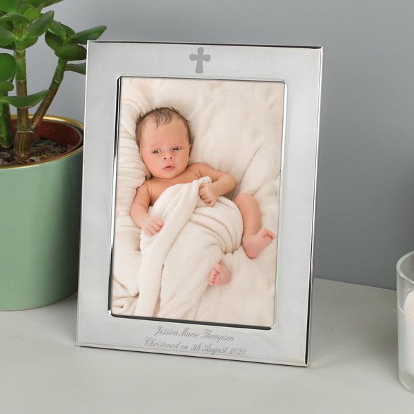 Personalised Silver Plated 5x7 Elegant Cross Photo Frame in gift category Personalised Photo Frames