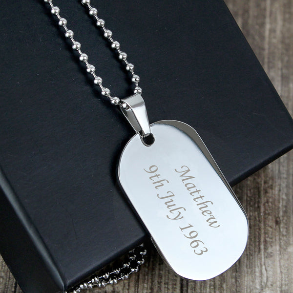 Personalised Stainless Steel Dog Tag Necklace in gift category Personalised Necklaces