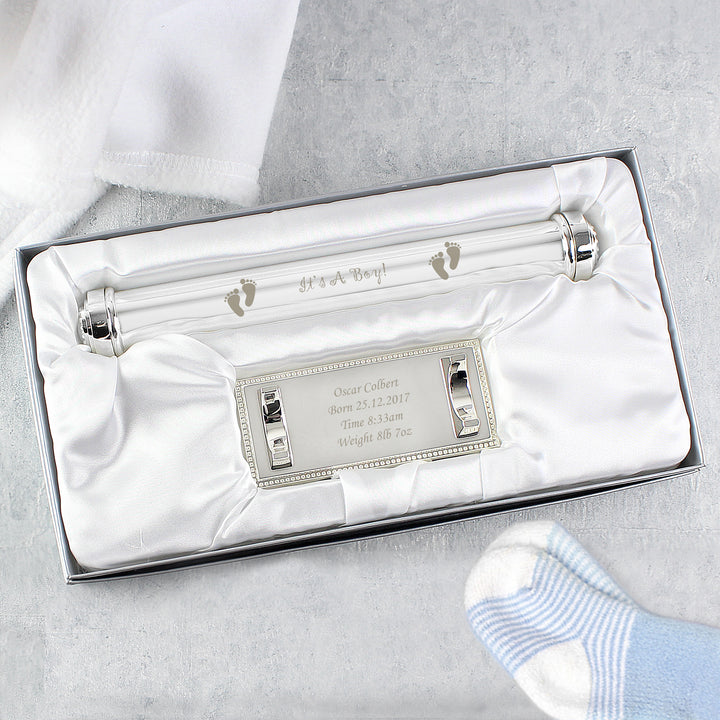 Personalised Its A Boy Silver Plated Certificate Holder - part of the Gifts Finder Personalised Certificate Holders collection