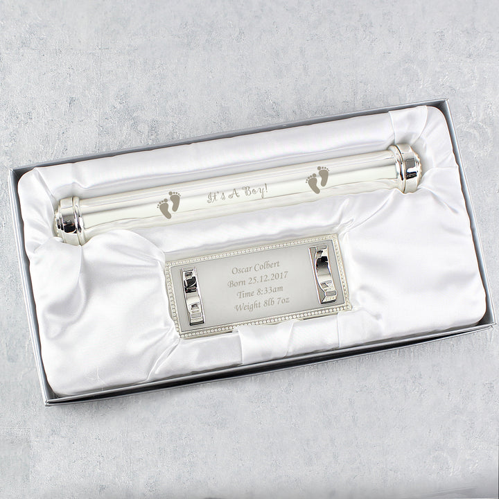 Personalised Its A Boy Silver Plated Certificate Holder - part of the Gifts Finder Personalised Certificate Holders collection