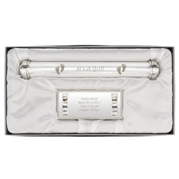 Personalised Its A Girl Silver Plated Certificate Holder - part of the Gifts Finder Personalised Certificate Holders collection