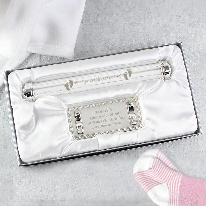 Buy Personalised Christening Silver Plated Certificate Holder available now at www.giftsfinder.co.uk