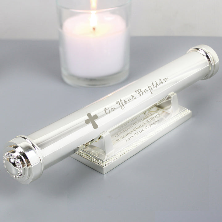 Buy Personalised Baptism Silver Plated Certificate Holder available now at www.giftsfinder.co.uk