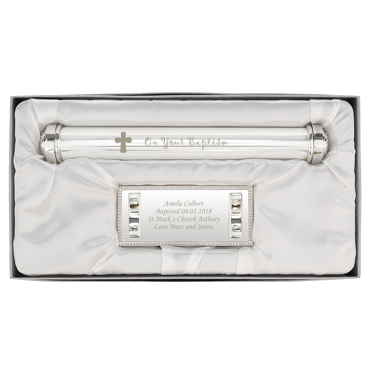 Buy Personalised Baptism Silver Plated Certificate Holder available now at www.giftsfinder.co.uk