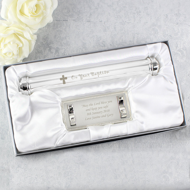 Buy Personalised Baptism Silver Plated Certificate Holder available now at www.giftsfinder.co.uk