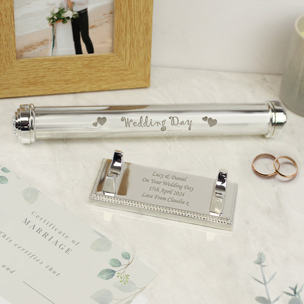 Personalised Wedding Day Silver Plated Certificate Holder in gift category Personalised Wedding Gifts