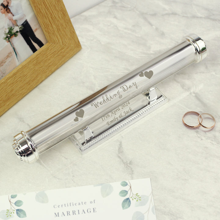 Personalised Wedding Day Silver Plated Certificate Holder in gift category Personalised Wedding Gifts