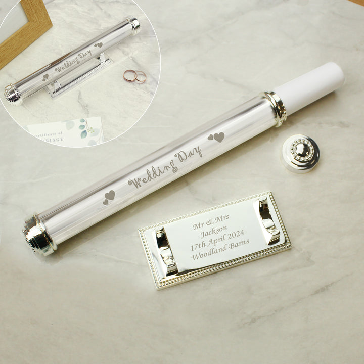 Personalised Wedding Day Silver Plated Certificate Holder in gift category Personalised Wedding Gifts