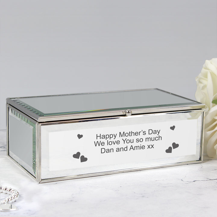 Buy Personalised Hearts Mirrored Jewellery Box available now at www.giftsfinder.co.uk