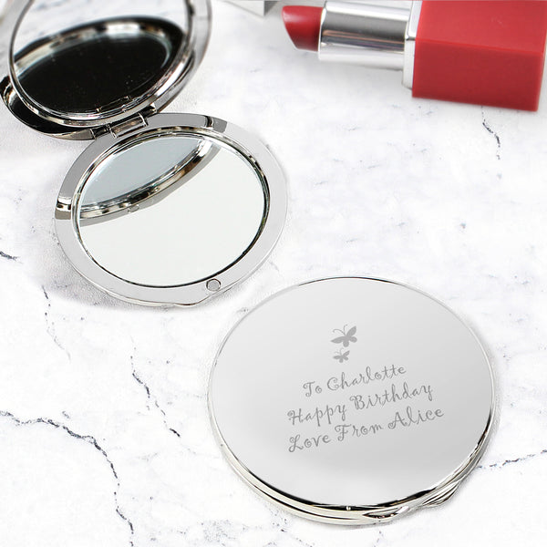 Buy Personalised Butterfly Round Compact Mirror available now at www.giftsfinder.co.uk