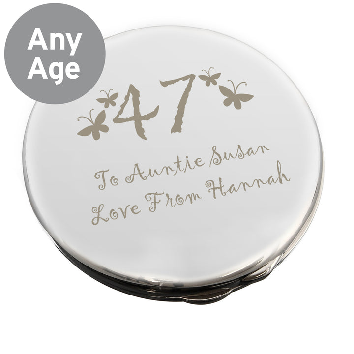 Buy Personalised Butterfly Age Round Compact Mirror available now at www.giftsfinder.co.uk