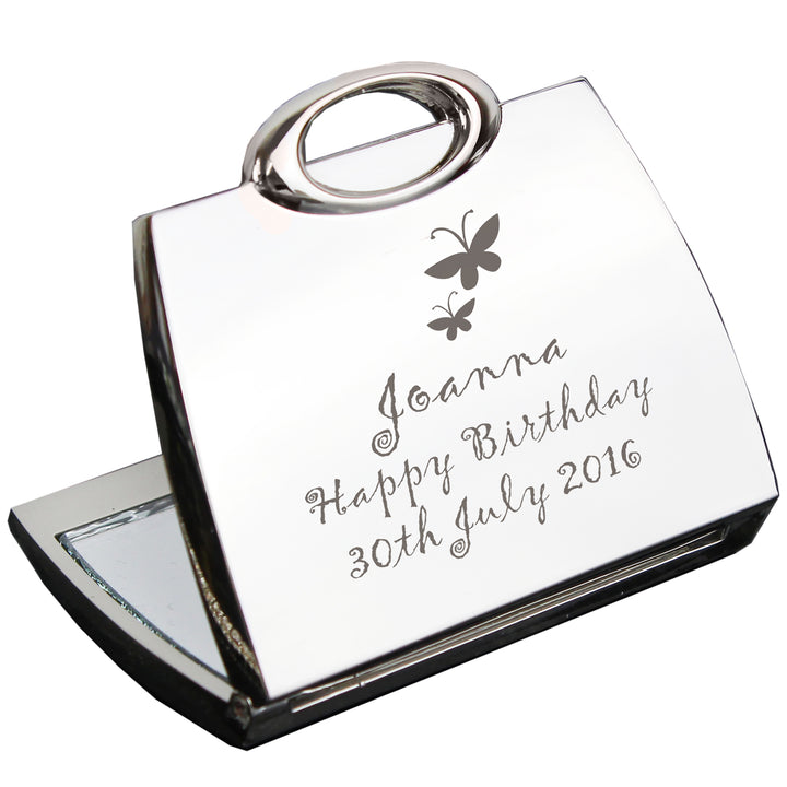 Buy Personalised Butterfly Handbag Compact Mirror available now at www.giftsfinder.co.uk