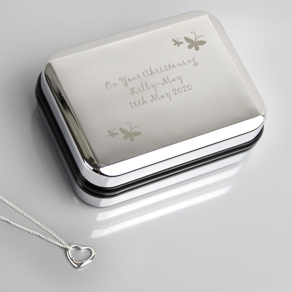 Buy Personalised Butterfly Heart Necklace and Box available now at www.giftsfinder.co.uk