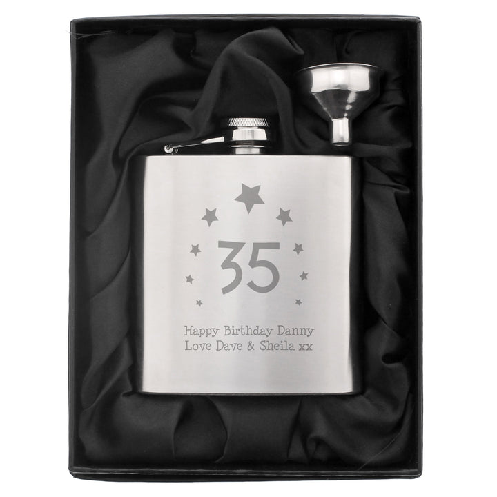 Personalised Stars Age Hip Flask in gift category Personalised Hip Flasks