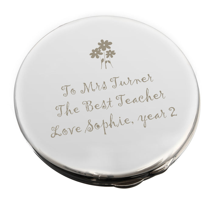 Personalised Flower Teachers Round Compact Mirror - part of the Gifts Finder Personalised Compact Mirrors collection