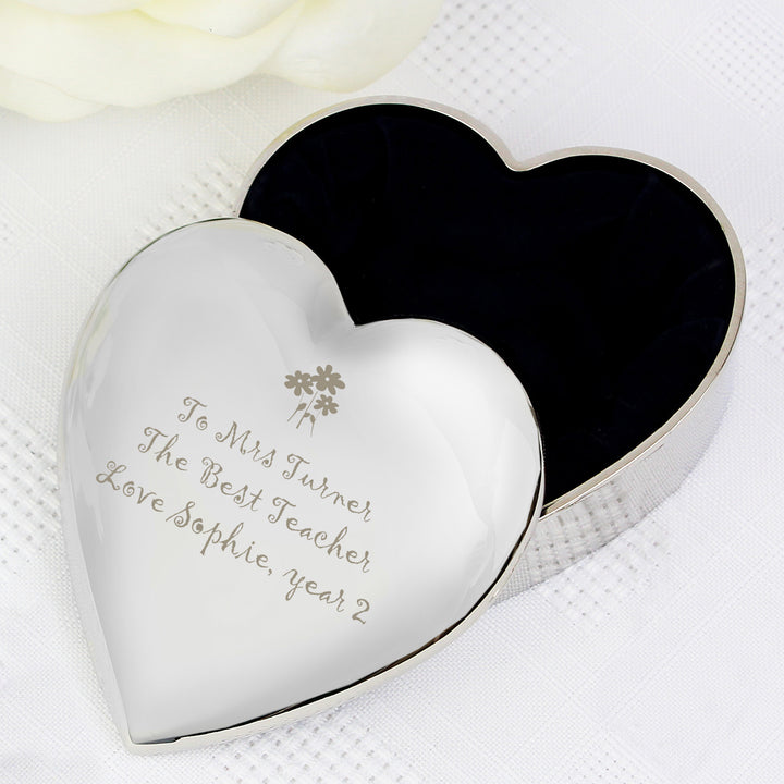 Personalised Teacher Heart Flowers Trinket Box in gift category Personalised Teacher Gifts