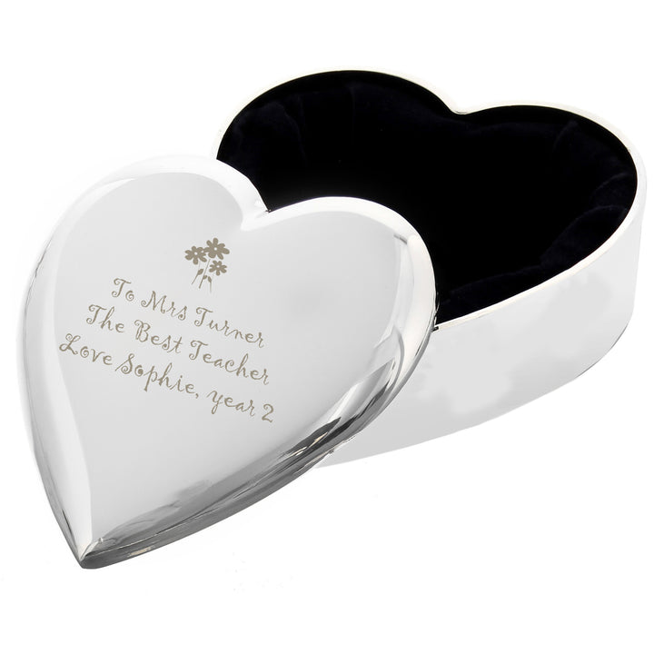 Personalised Teacher Heart Flowers Trinket Box in gift category Personalised Teacher Gifts