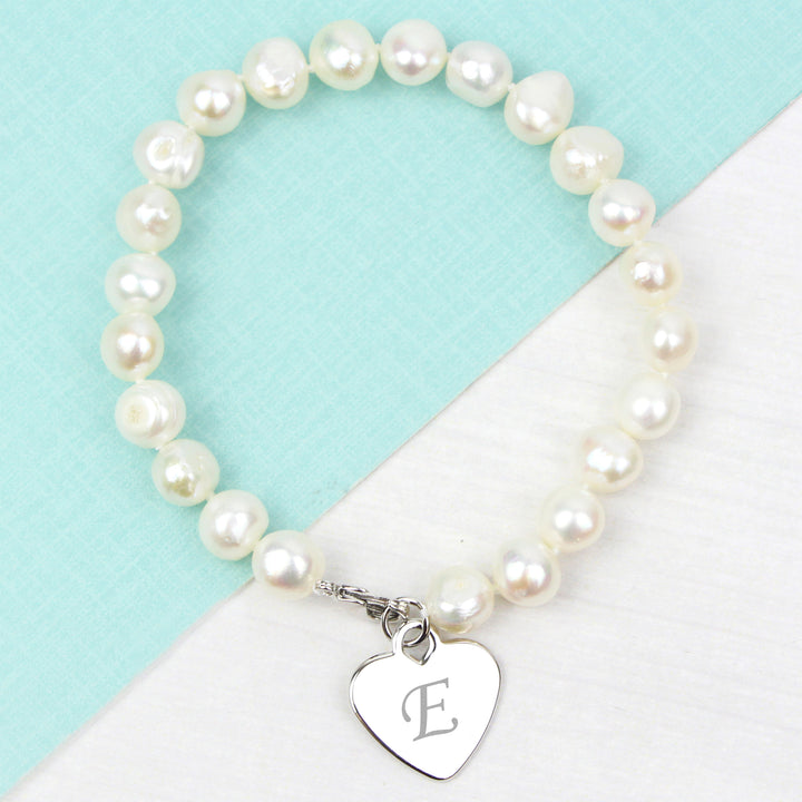 Personalised White Freshwater Scripted Initial Pearl Bracelet in gift category Personalised Bracelets