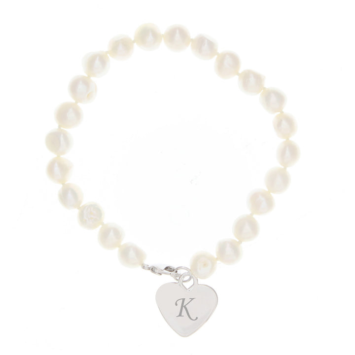 Personalised White Freshwater Scripted Initial Pearl Bracelet in gift category Personalised Bracelets