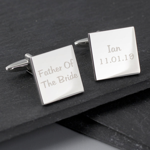 Personalised Wedding Role Square Cufflinks - 2 line in gift category Personalised Cufflinks