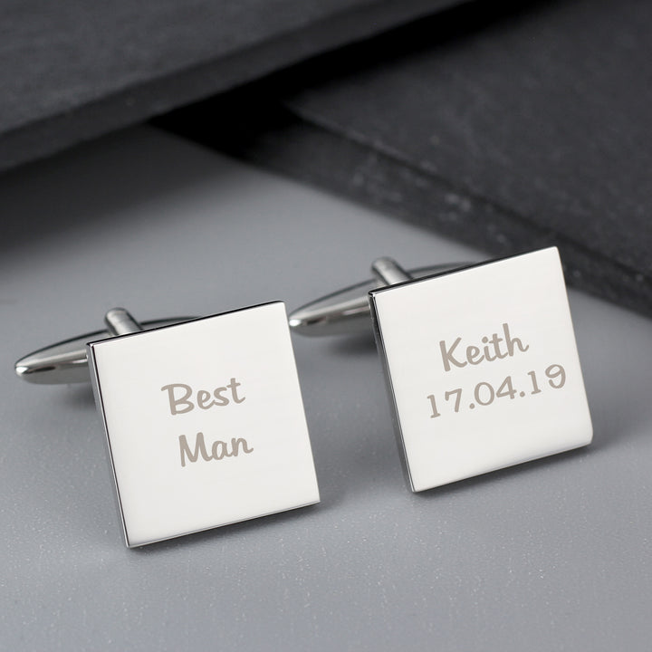 Personalised Wedding Role Square Cufflinks - 2 Line - part of the Gifts Finder Personalised Cufflinks collection