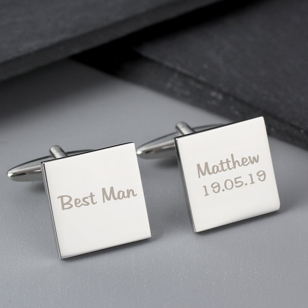 Personalised Wedding Role Square Cufflinks -1 line in gift category Personalised Cufflinks