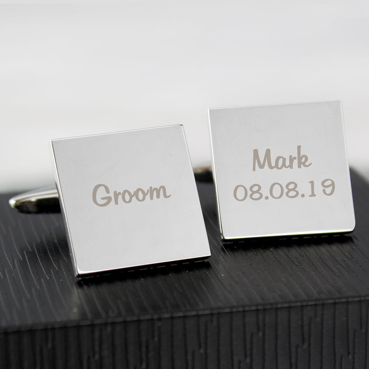 Personalised Wedding Role Square Cufflinks -1 Line - part of the Gifts Finder Personalised Cufflinks collection