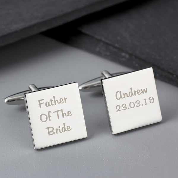 Personalised Wedding Role Square Cufflinks -3 lines in gift category Personalised Cufflinks