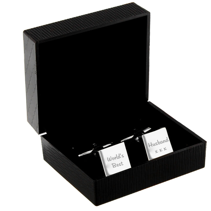 Buy Personalised Any Message Square Cufflinks - 2 lines available now at www.giftsfinder.co.uk