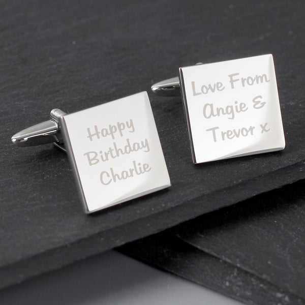 Buy Personalised Any Message Square Cufflinks - 3 lines available now at www.giftsfinder.co.uk