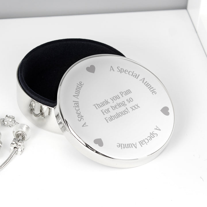 Buy Personalised A Special Auntie Round Trinket Box available now at www.giftsfinder.co.uk