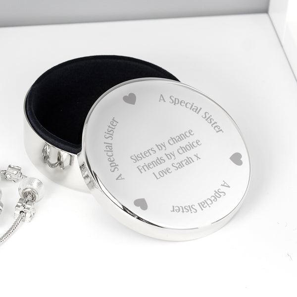 Buy Personalised A Special Sister Round Trinket Box available now at www.giftsfinder.co.uk