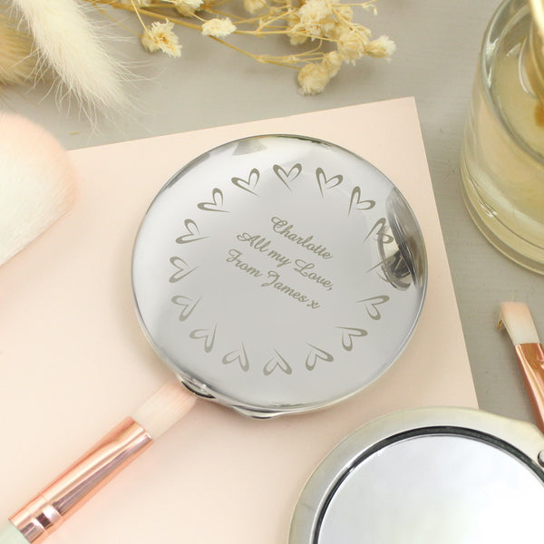 Personalised Small Hearts Compact Mirror in gift category Personalised Makeup Mirrors & Compact Mirrors