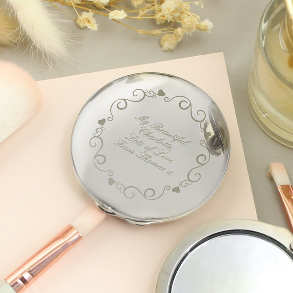 Buy Personalised Ornate Swirl Compact Mirror at www.giftsfinder.co.uk