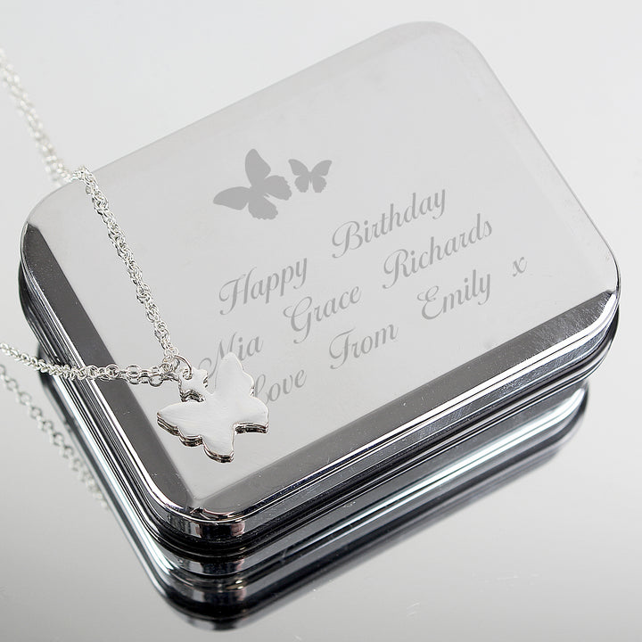 Buy Personalised Butterfly Box With A Silver Plated Butterfly Necklace available now at www.giftsfinder.co.uk