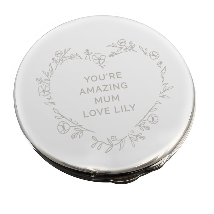 Buy Personalised Floral Heart Compact Mirror available now at www.giftsfinder.co.uk