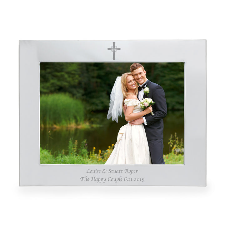 Personalised Silver 7x5 Landscape Cross Photo Frame in gift category Personalised Photo Frames