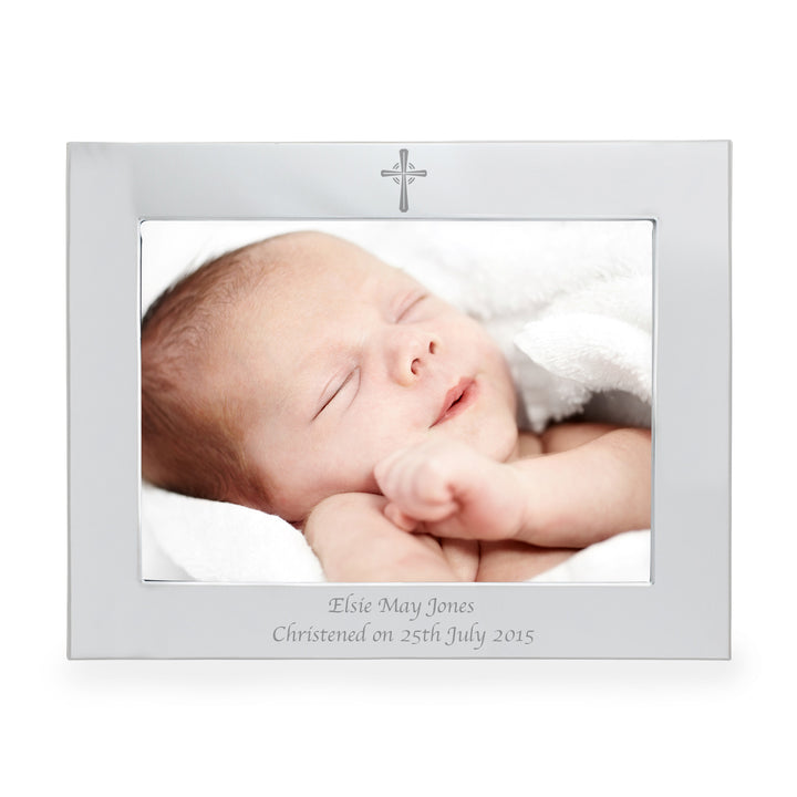 Personalised Silver 7x5 Landscape Cross Photo Frame in gift category Personalised Photo Frames