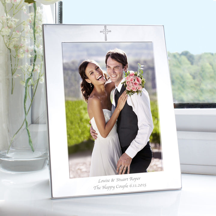 Personalised Silver 5x7 Cross Photo Frame in gift category Personalised Photo Frames