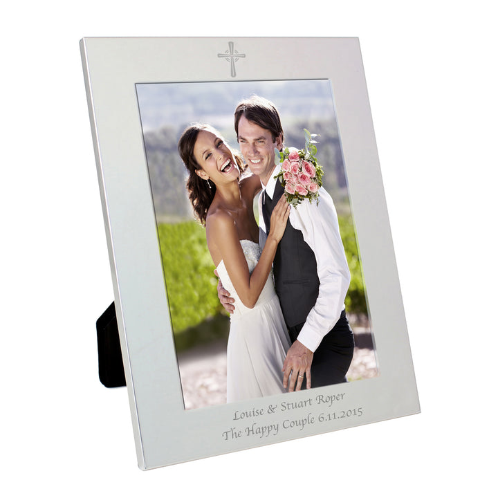 Personalised Silver 5x7 Cross Photo Frame in gift category Personalised Photo Frames