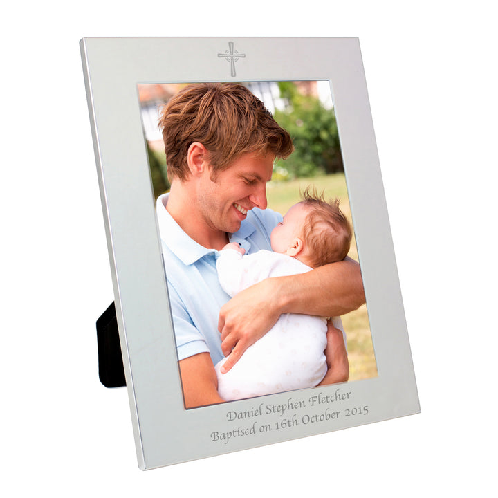 Personalised Silver 5x7 Cross Photo Frame in gift category Personalised Photo Frames