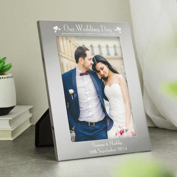 Personalised Silver 5x7 Decorative Our Wedding Day Photo Frame in gift category Personalised Photo Frames