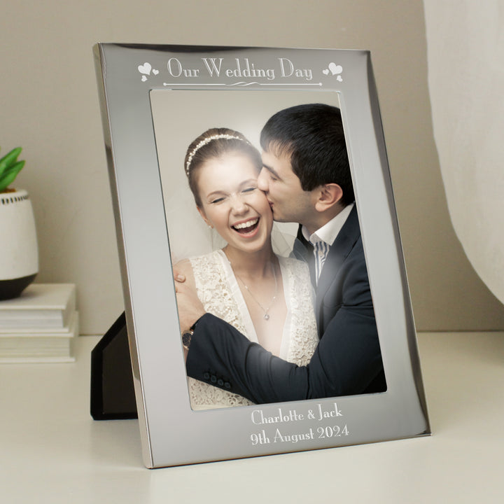 Personalised Silver 5x7 Decorative Our Wedding Day Photo Frame in gift category Personalised Photo Frames