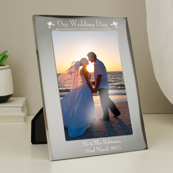 Personalised Silver 5x7 Decorative Our Wedding Day Photo Frame in gift category Personalised Photo Frames