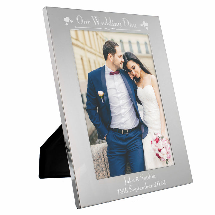 Personalised Silver 5x7 Decorative Our Wedding Day Photo Frame in gift category Personalised Photo Frames