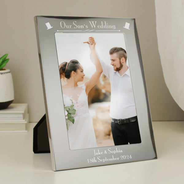 Personalised Silver 5x7 Decorative Our Sons Wedding Photo Frame in gift category Personalised Photo Frames