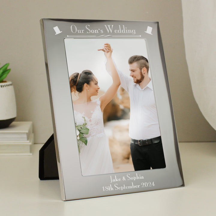 Personalised Silver 5x7 Inch Decorative Our Sons Wedding Photo Frame - part of the Gifts Finder Personalised Photo Frames collection