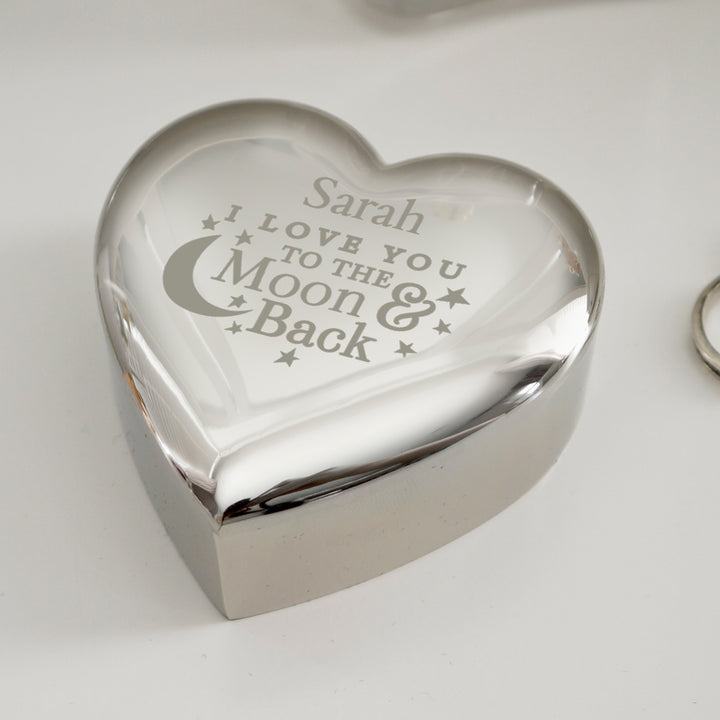 Personalised To the Moon and Back... Heart Trinket Box in gift category Personalised Trinket Boxes