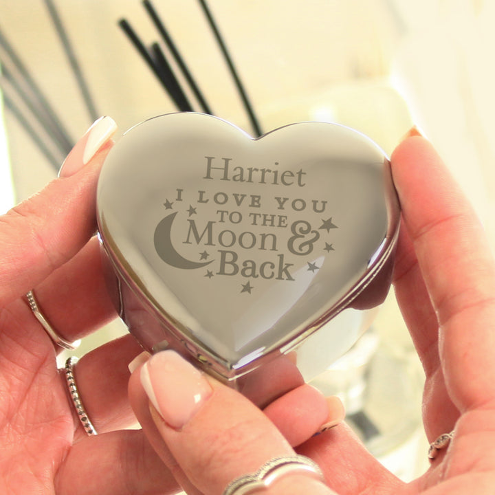 Personalised To the Moon and Back... Heart Trinket Box in gift category Personalised Trinket Boxes